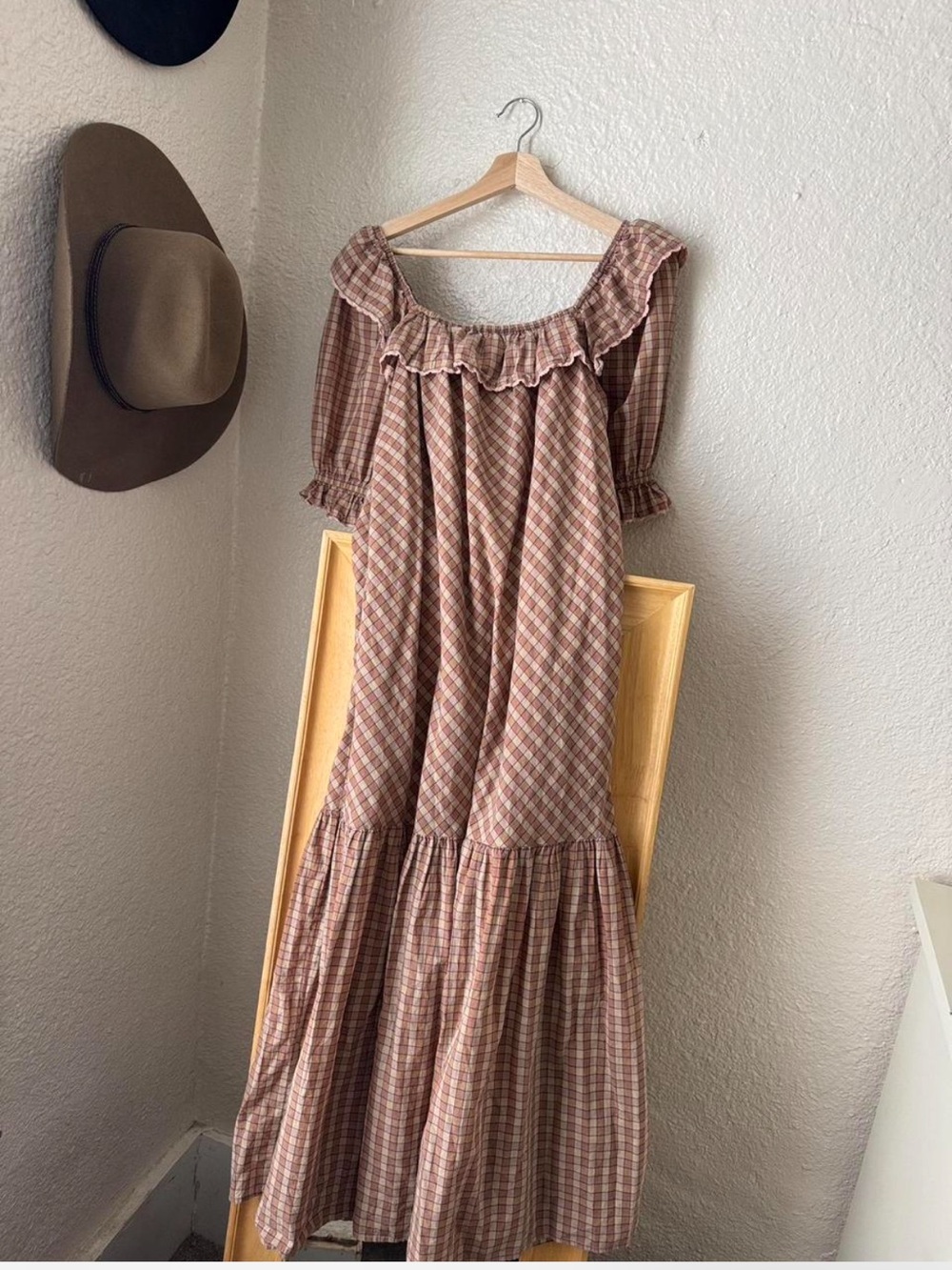 Christy Dawn Maggie Dress in Chestnut Plaid Ruffle Maxi Dress - Picture 1 of 6